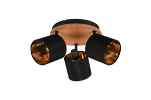 Plafonnier 3 Spots Trio TOMMY Bois & Noir/Or - R81333930