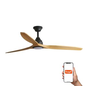 Ventilateur de plafond ALO L noir/bois à Led connecté Tuya télécommande