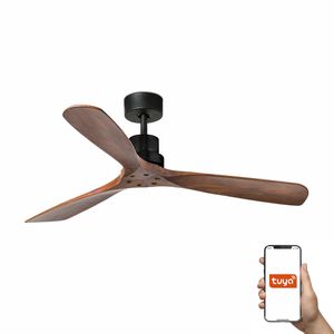 Ventilateur plafond LANTAU bois foncé – Moteur DC silencieux – 6 vitesses – Télécommande – Smart Tuya – Été/hive